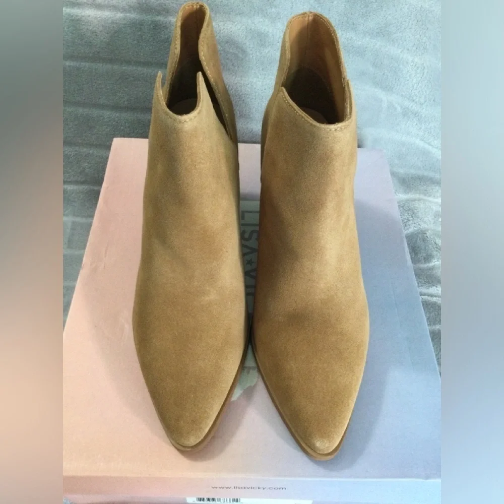 Lisa Vicky Saddle Split Block Heeled Tan Ankle Boots